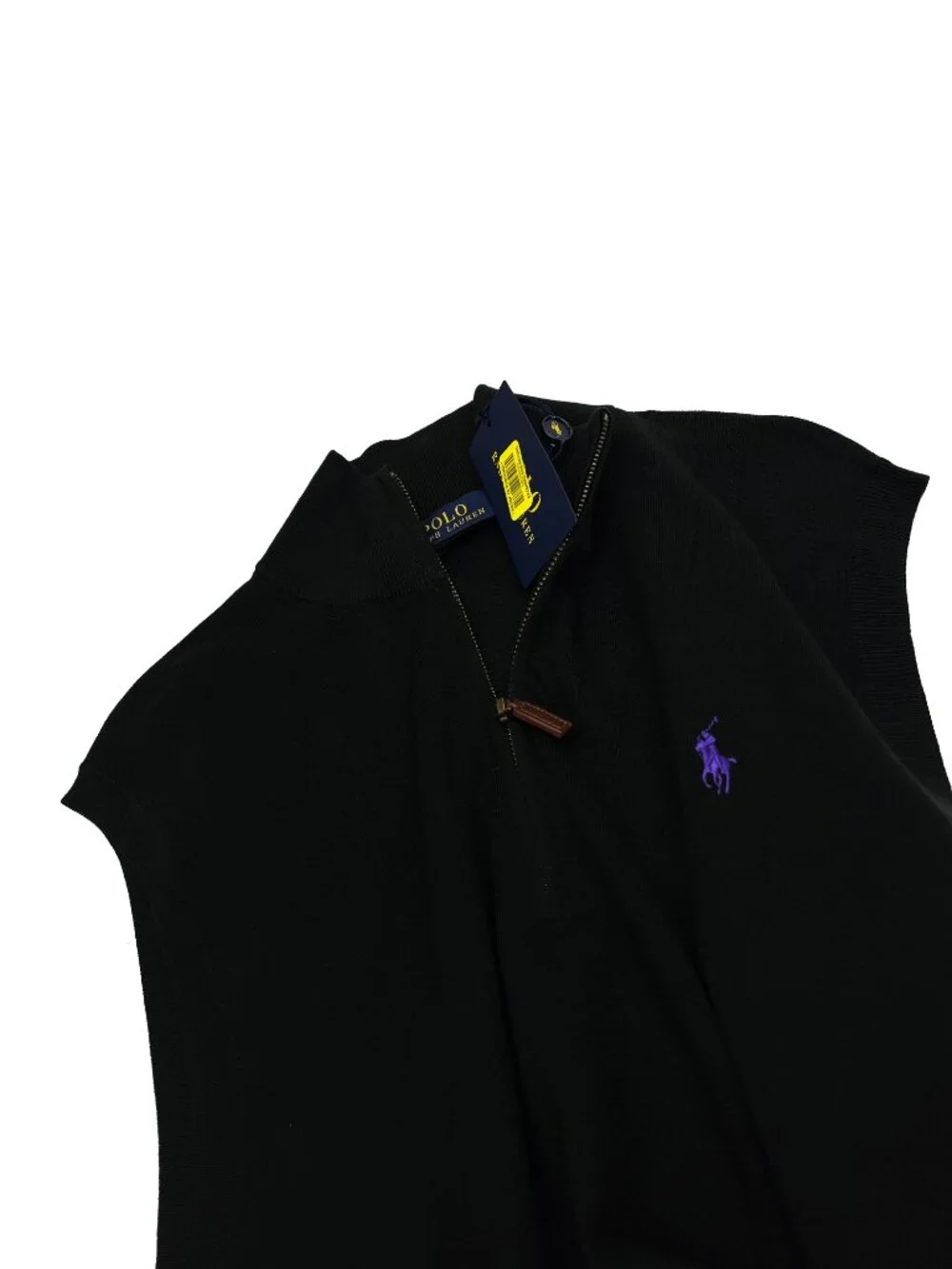Polo Ralph Lauren NEW NWT Sweater Vest Black 1/4 Zip Pima Mens M purple logo